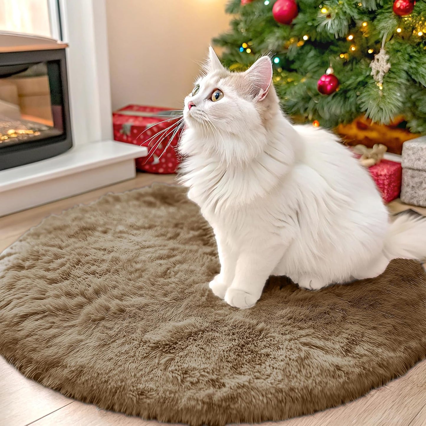 OLANLY Taupe Round Area Rug - Soft, Machine Washable 2 ft Circle Carpet for Bedroom & Nursery Decor