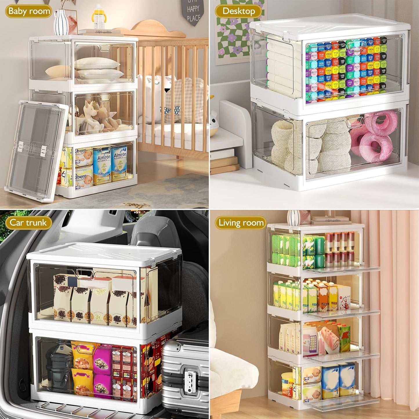 Kmiectse Clear Storage Bin - Stackable & Sturdy 23 QT Plastic Bins with Lid | Multifunctional Folding Bins for Home