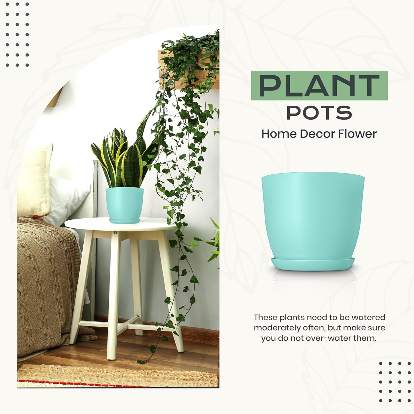 Utopia Home - Indoor Plant Pots with Drainage - 7 to 4.8 Inches Aqua Plastic Planters (Pack of 10)