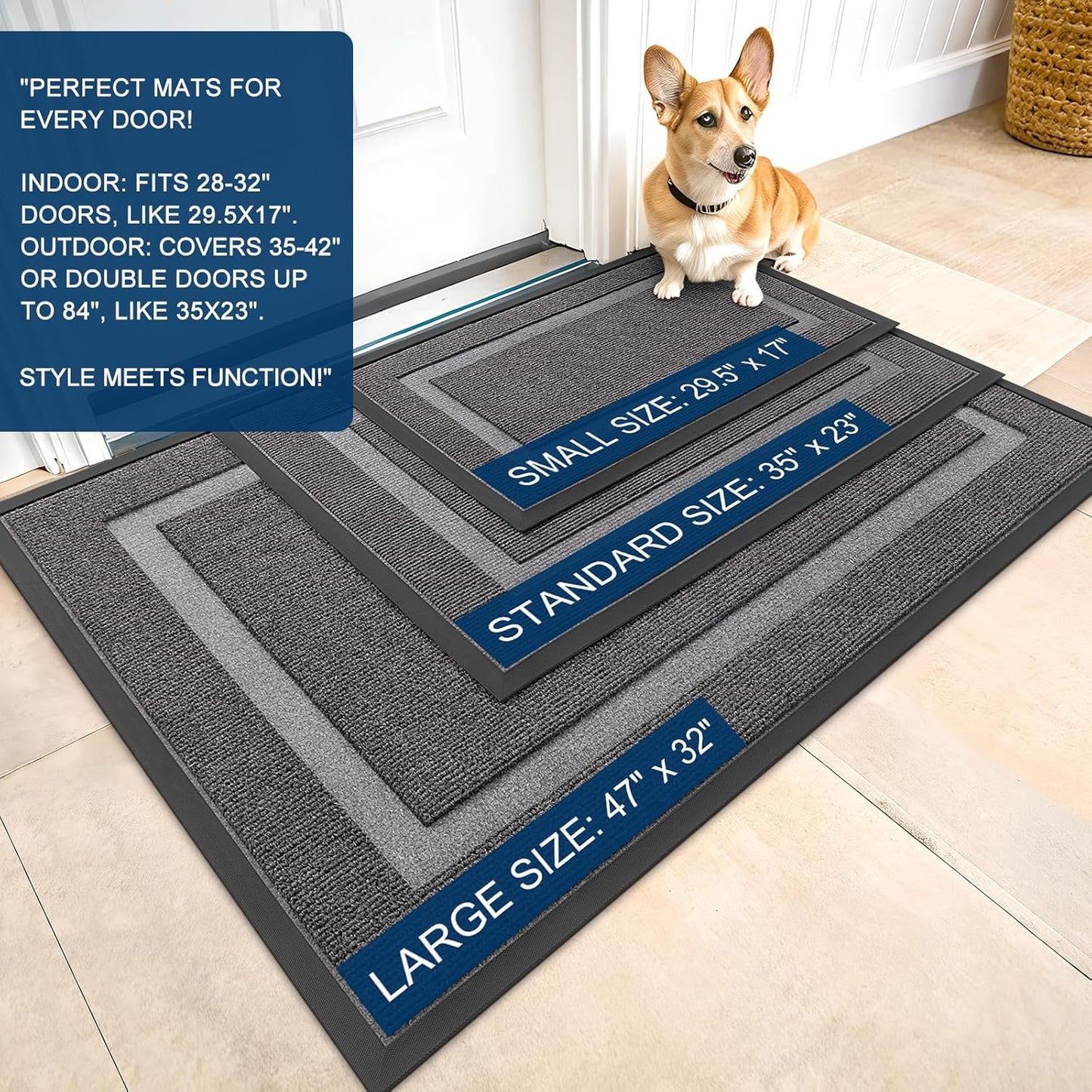 OLANLY Indoor Outdoor Front Door Mat - Waterproof, All-Weather, Easy Clean | 35x23, Dark Grey