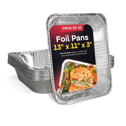 IDL Packaging Half-Size Aluminum Steam Table Pans - Deep, 13" x 11" x 3" (Pack of 10) - Disposable Foil Pan for Grilling, Roasting, BBQ, Cooking, Baking, Freezing