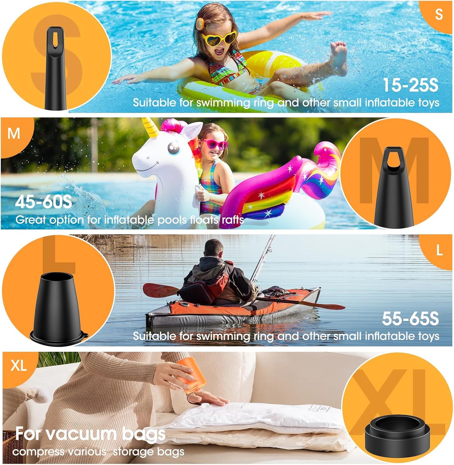 **Air Pump for Inflatables - Skiennix Electric Air Mattress Pump with 5200mAh Battery & 4 Nozzles**