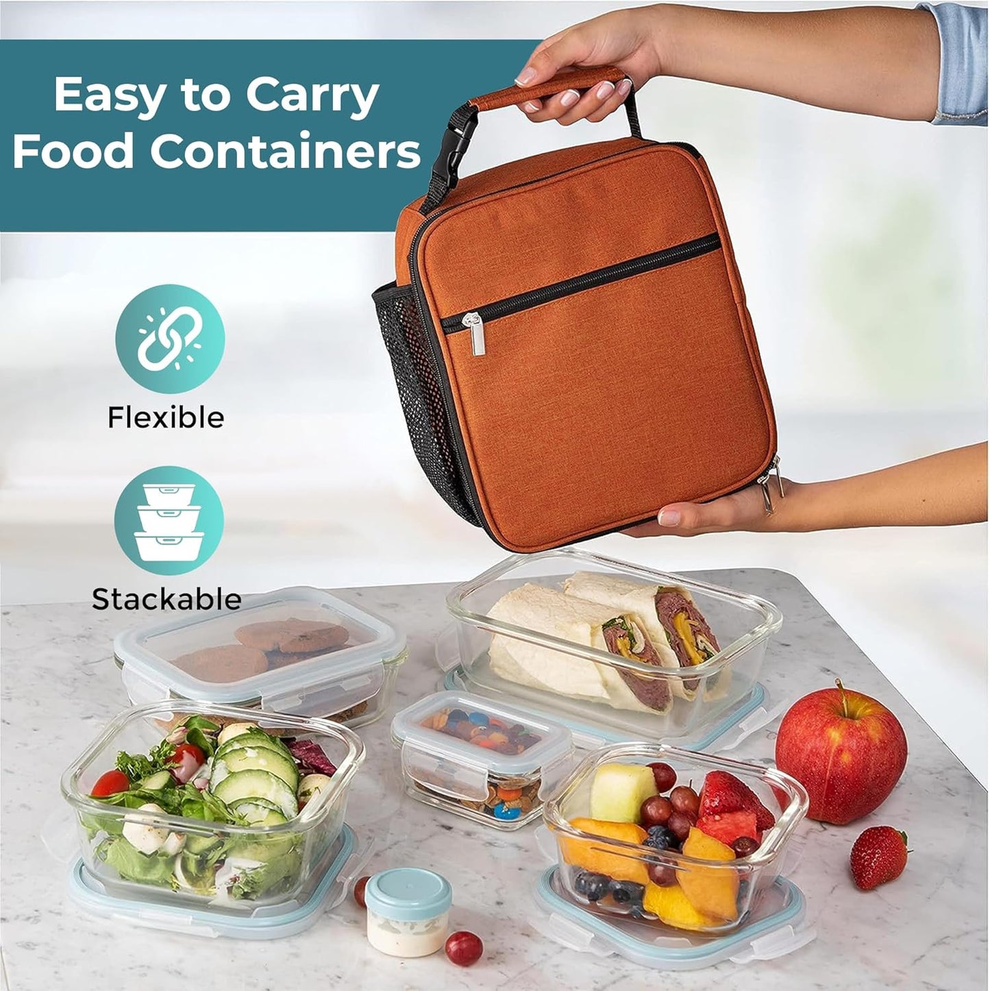 Razab 35-Piece Glass Food Storage Container Set - Airtight, BPA-Free Meal Prep Bento Boxes | 100% Leak Proof