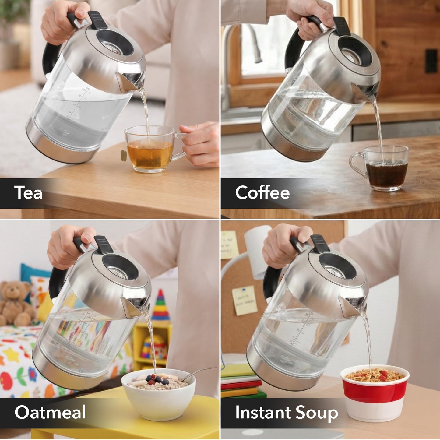 OVENTE Electric Kettle, 1500W No Plastic 1.8L Tea Kettle and Hot Water Boiler For Coffee or Tea, Easy to Fill Lid, Automatic Shut-Off, Borosilicate Glass with Stainless Steel Spout, Silver KG71S