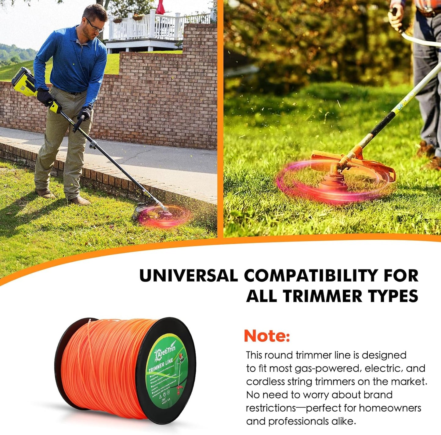 Skiennix 0.095" String Trimmer Line - Heavy Duty Round Orange Nylon, 1391ft for Lawn Edging & Thick Weeds