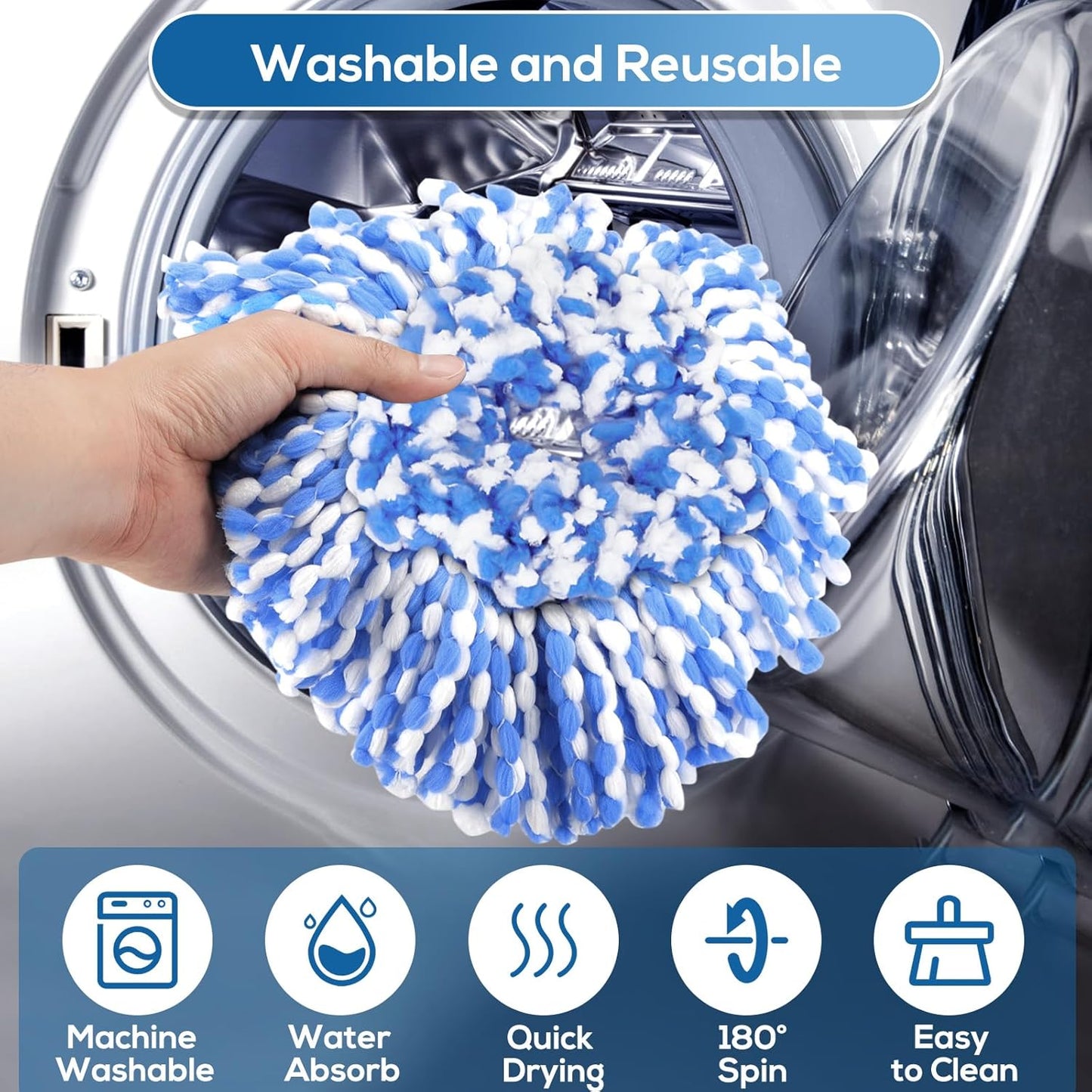 RinseClean Spin Mop Replacement Heads - 8 Pack Blue Microfiber Refills for Efficient Floor Cleaning