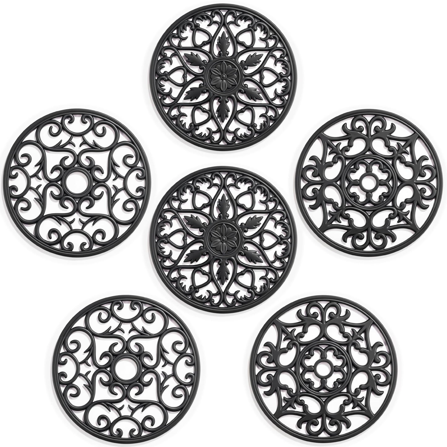 SMARTAKE 6 Set Silicone Trivet Mats for Hot Dishes, Heat Resistant Pots and Pans Holders, Non-Slip Flexible Hot Pads Coasters for Countertops Table, Modern Kitchen Decor Accessories (Black)