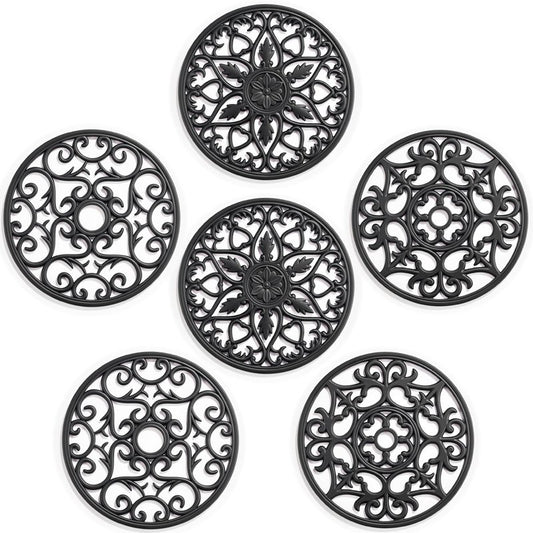 SMARTAKE 6 Set Silicone Trivet Mats for Hot Dishes, Heat Resistant Pots and Pans Holders, Non-Slip Flexible Hot Pads Coasters for Countertops Table, Modern Kitchen Decor Accessories (Black)
