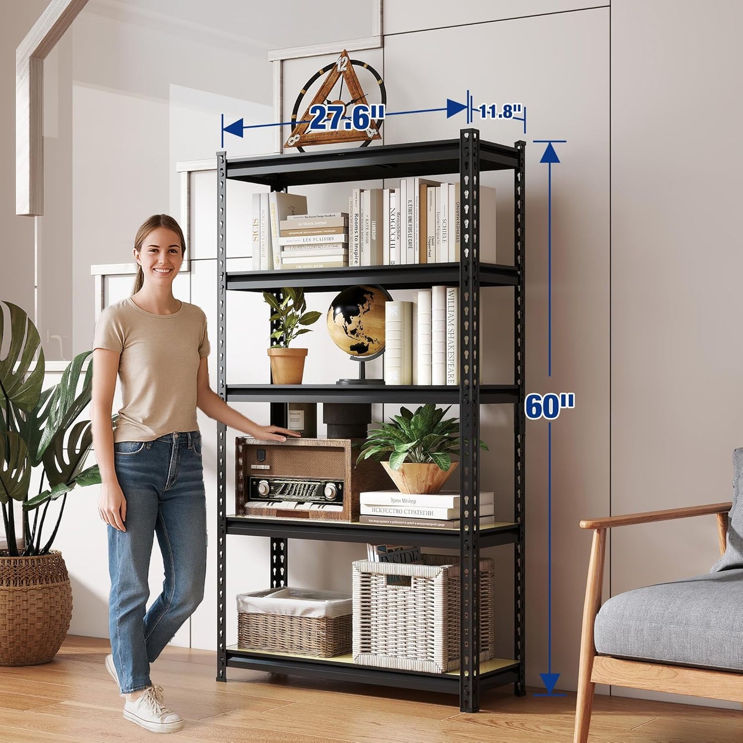 WORKPRO 5-Tier Storage Shelf - Heavy Duty Adjustable Garage Shelving Unit | 72" H, 2180LBS Capacity, Black