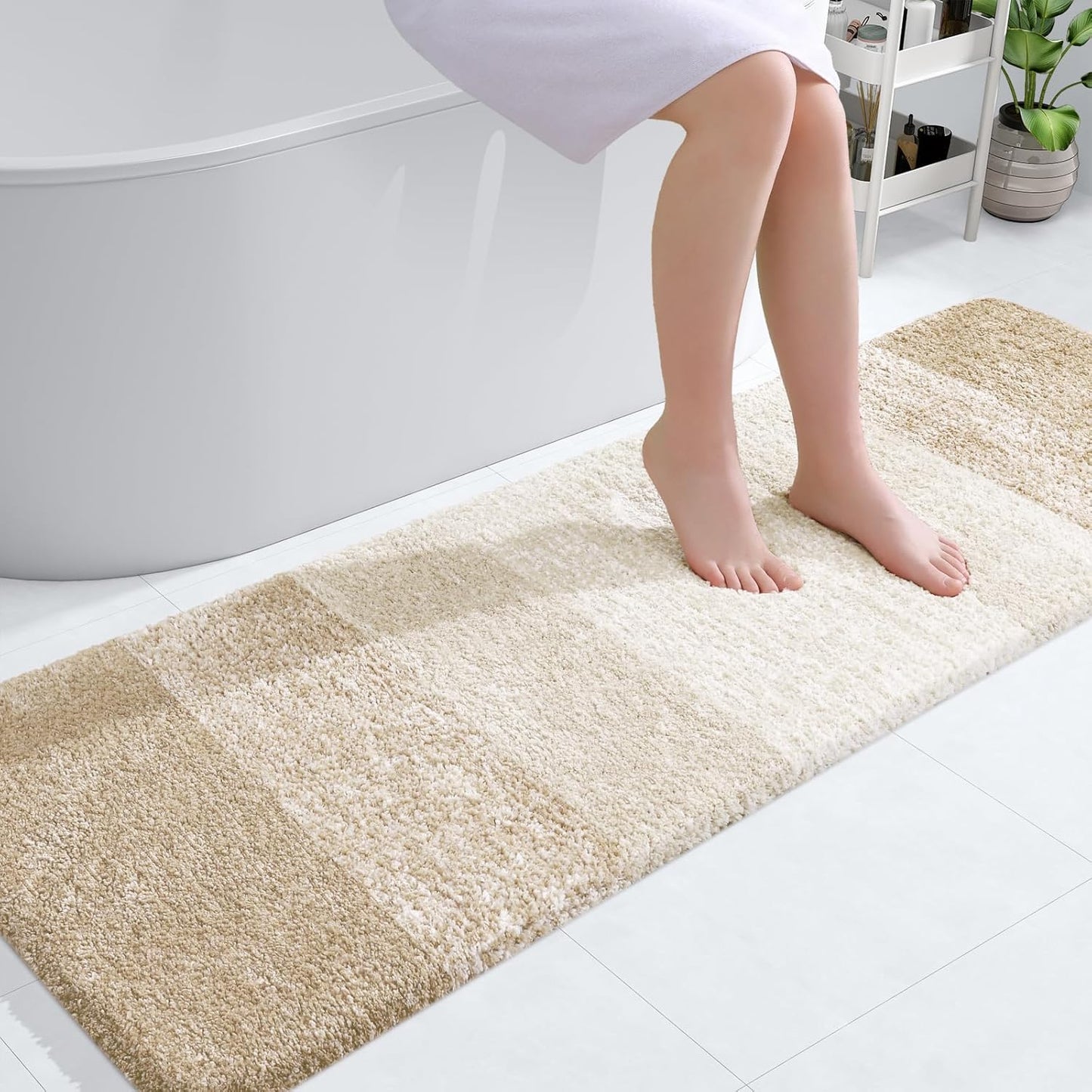 OLANLY Bathroom Runner Rug - Extra Soft Microfiber Mat with Rubber Backing | Quick Dry, Washable, 59x20, Light Beige