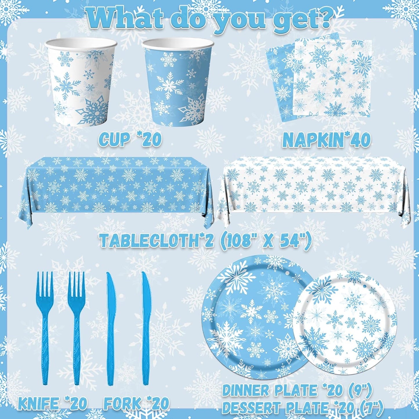 Regine Switzerland 142-Piece Winter Snowflake Party Set - Blue & White Tableware for Christmas & New Year Celebrations
