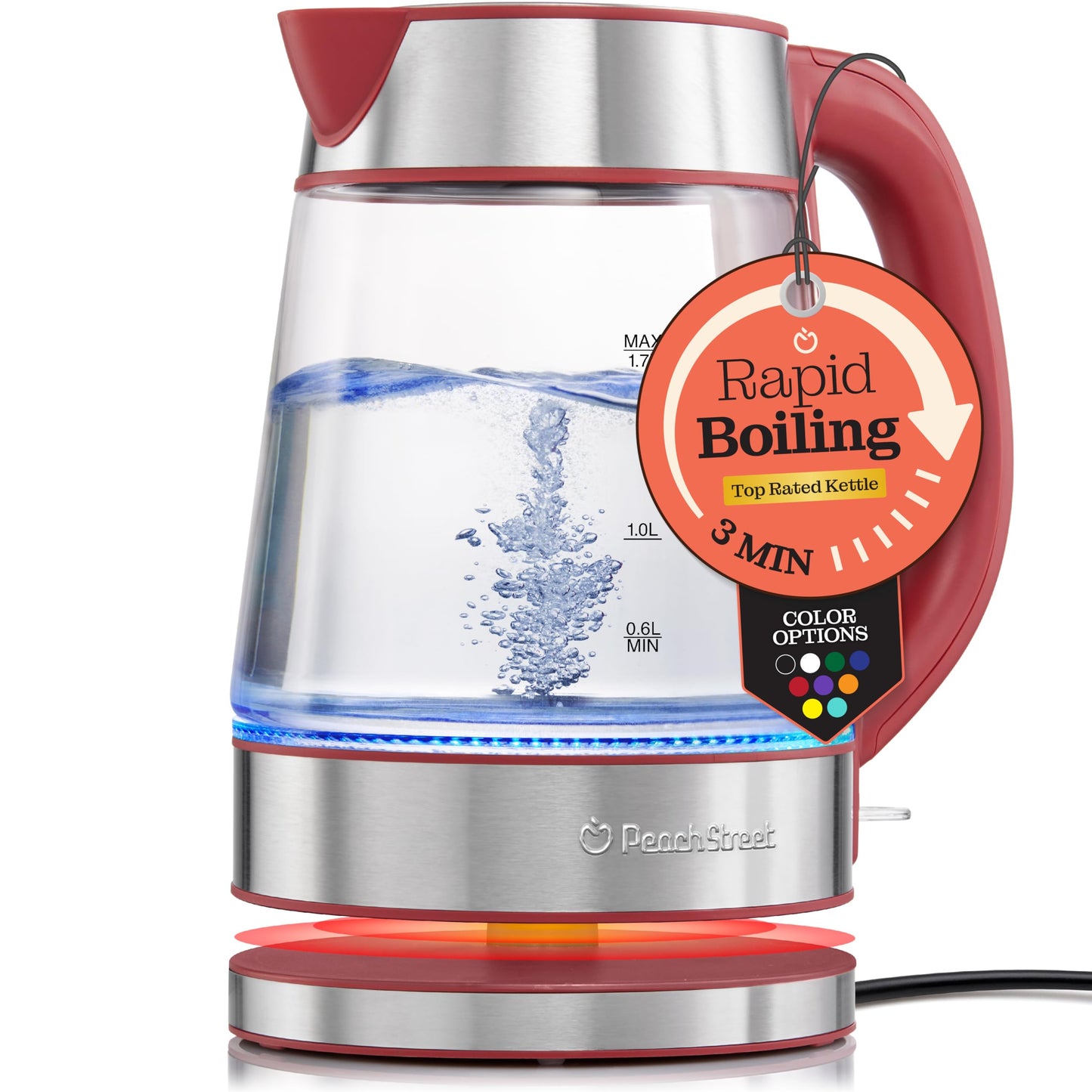 Speed-Boil Water Electric Kettle, 1.7L 1500W, Coffee & Tea Kettle Borosilicate Glass, Water Boiler, Auto Shut-Off, Cool Touch Handle, Base Detachable, LED. 360° Rotation, Boil Dry Protection