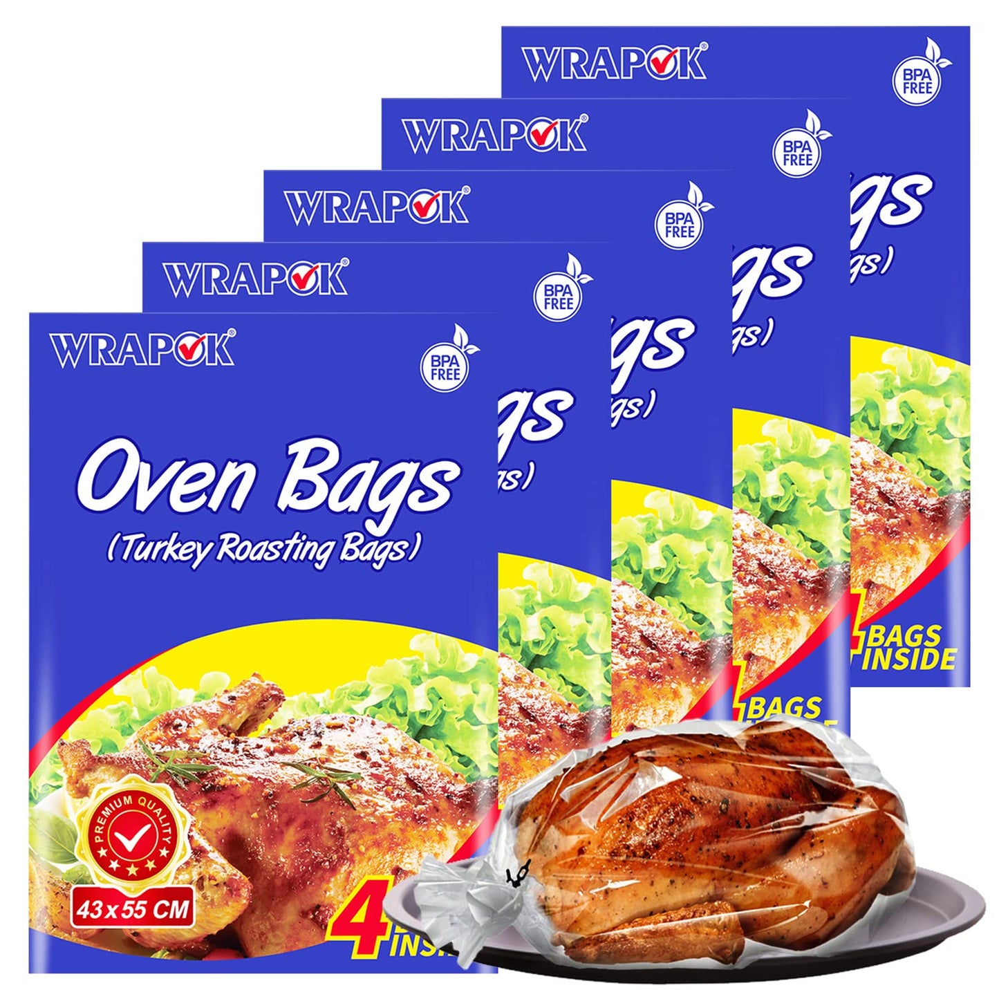 WRAPOK Oven Cooking Turkey Bags Large Size Ribs Baking Roasting Bags No Mess For Chicken Meat Ham Poultry Fish Seafood Vegetable - 20 Bags (17 x 21.5 Inch)