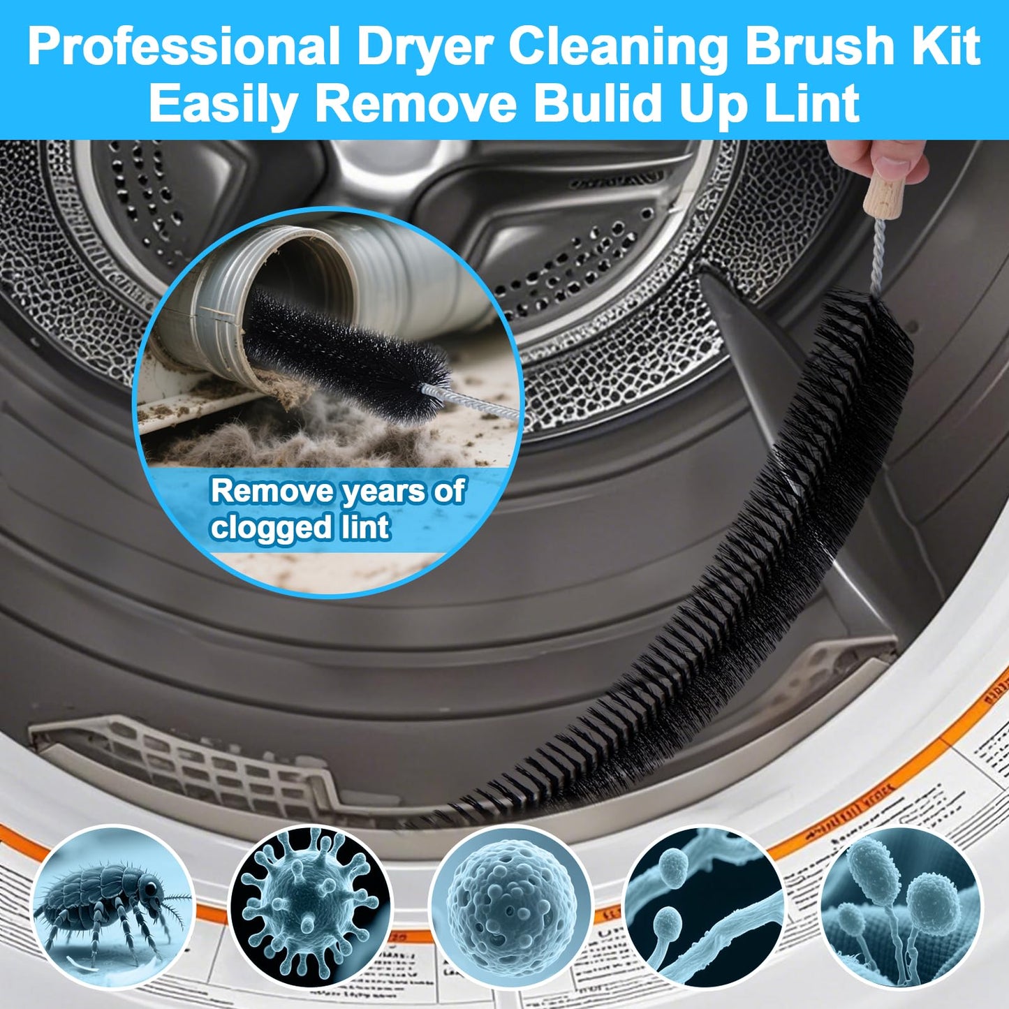 XANGNIER 5 Pack Dryer Vent Cleaner Kit,Flexible Dryer Lint Brush Vent Cleaner,Dryer Lint Trap Cleaning Tool,Laundry Room Essentials Lint Remover Accessories,Household Cleaning Tools