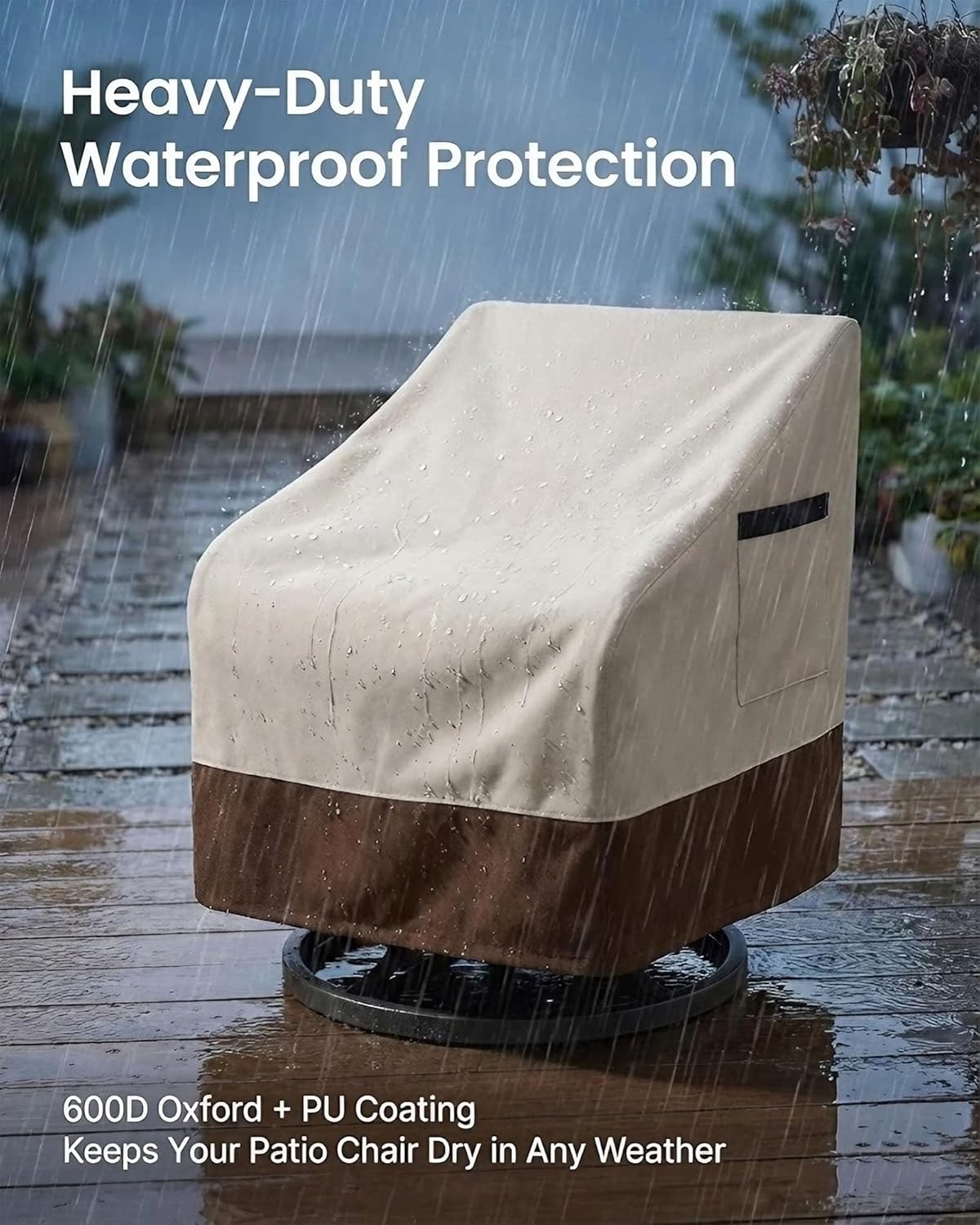 Skiennix Outdoor Patio Chair Covers - Heavy Duty Waterproof 600D Oxford Protection | 35x37x36 Inches, 2-Pack in Beige and Brown