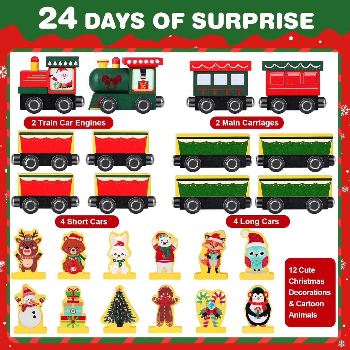Wooden Advent Calendar by Toddler | 24-Day Magnetic Animal Train Set for Kids - Perfect Christmas Countdown Gift