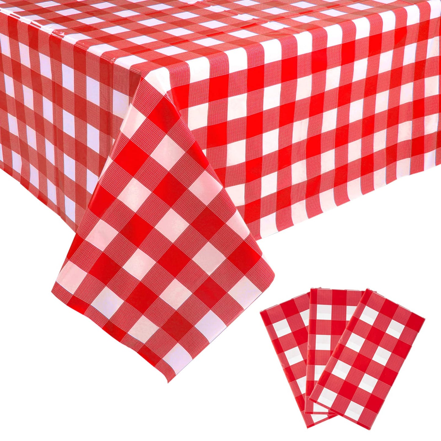 Kesfey Red and White Checkered Tablecloths 3 Packs Red Gingham Plastic Table Cloths 54 X 108 Inches Disposable Waterproof Party Picnic Table Covers Rectangle Checkered Tablecover for Birthday Decor
