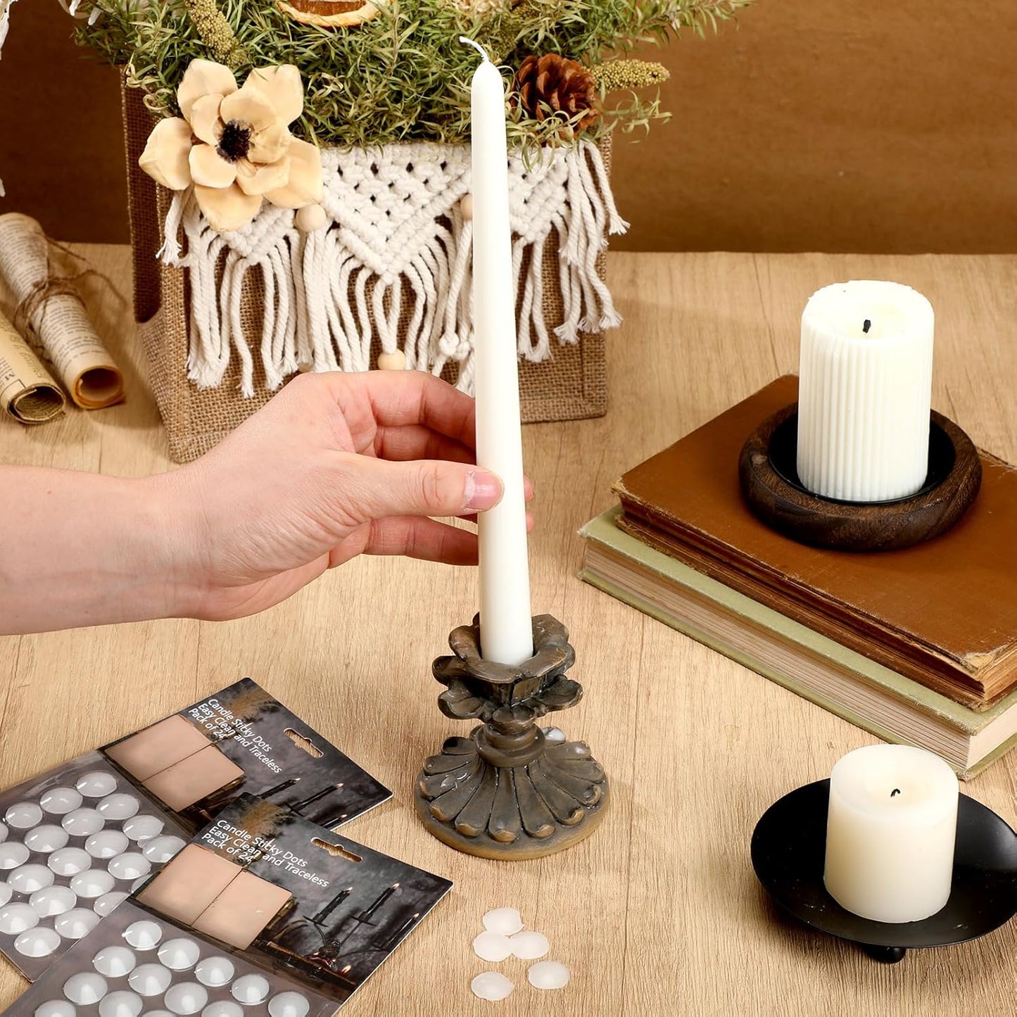 LemonRoad 100 Pcs White Wax Candle Adhesive Dots - Easy Clean Taper Holders for Weddings & Parties