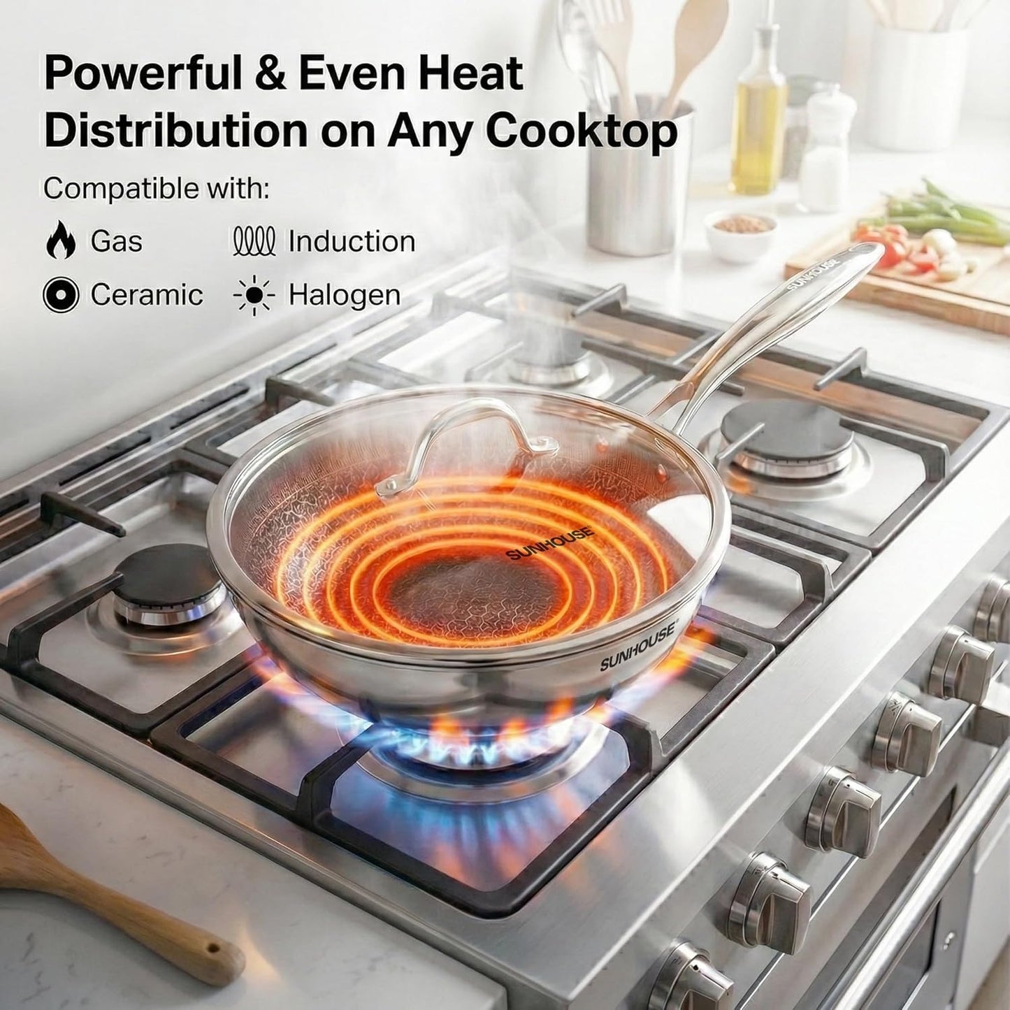 Sunhouse Nonstick Frying Pan - 5-Quart Hybrid Skillet with Lid | Dishwasher & Oven-Safe, Induction Compatible