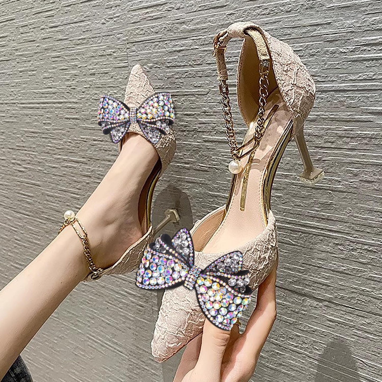 KOOBOOK Rhinestone Bow Shoe Clips - Sparkly Fashion Accessories for Brighter Shoes | 2 Pcs