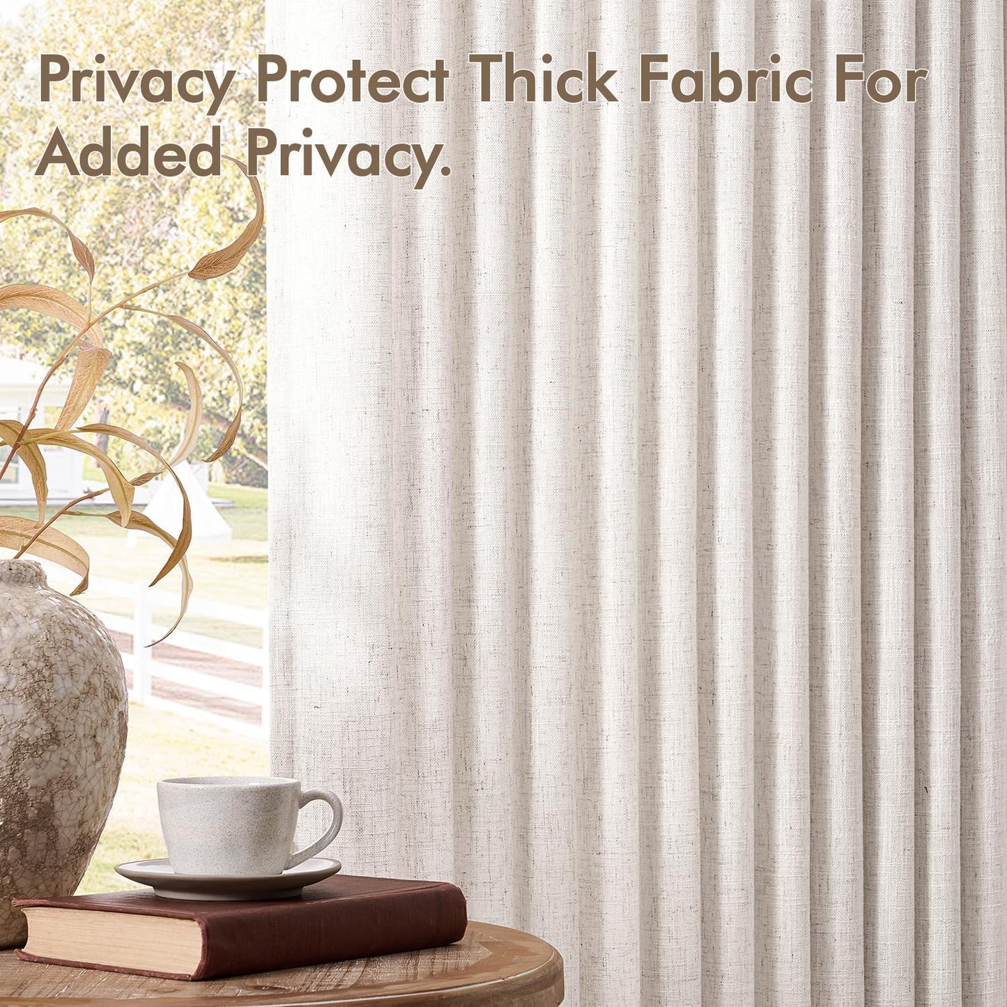 MIULEE Pinch Pleated Linen Curtains - 90-Inch Light Filtering Drapes in Natural Ivory Cream | 2 Panels