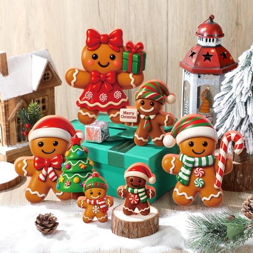 AceOrbit 8-Inch Large Gingerbread Man Table Decoration - 6 Pcs Rustic 3D Xmas Centerpieces