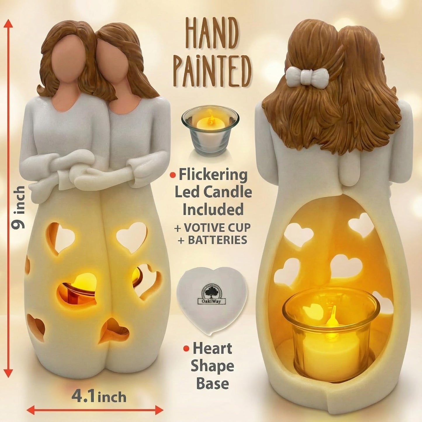 Sisters for Mom - Candle Holder Statue with Flickering LED Light | Unique Gift for Mother's Day & Friends