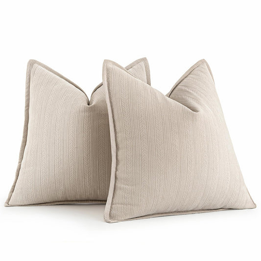 MIULEE 20x20 Inch Beige Decorative Couch Pillow Covers Set of 2 Chenille Throw Pillow Covers Farmhouse Cushion Cases with Elegant Design for Home Decor Sofa Bedroom Living Room