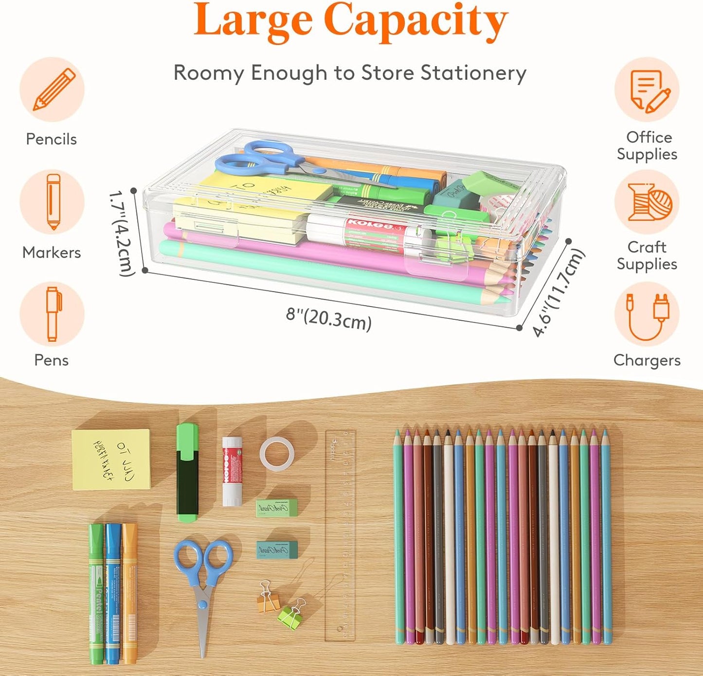 Lifewit Plastic Pencil Box - Large Capacity Snap-Tight Lid Craft Organizer | 4 Pack