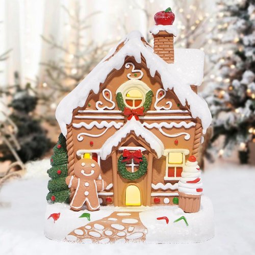 Hodao Gingerbread House Decoration | Handmade Polyresin Xmas Figurine for Winter Decor (Brown)