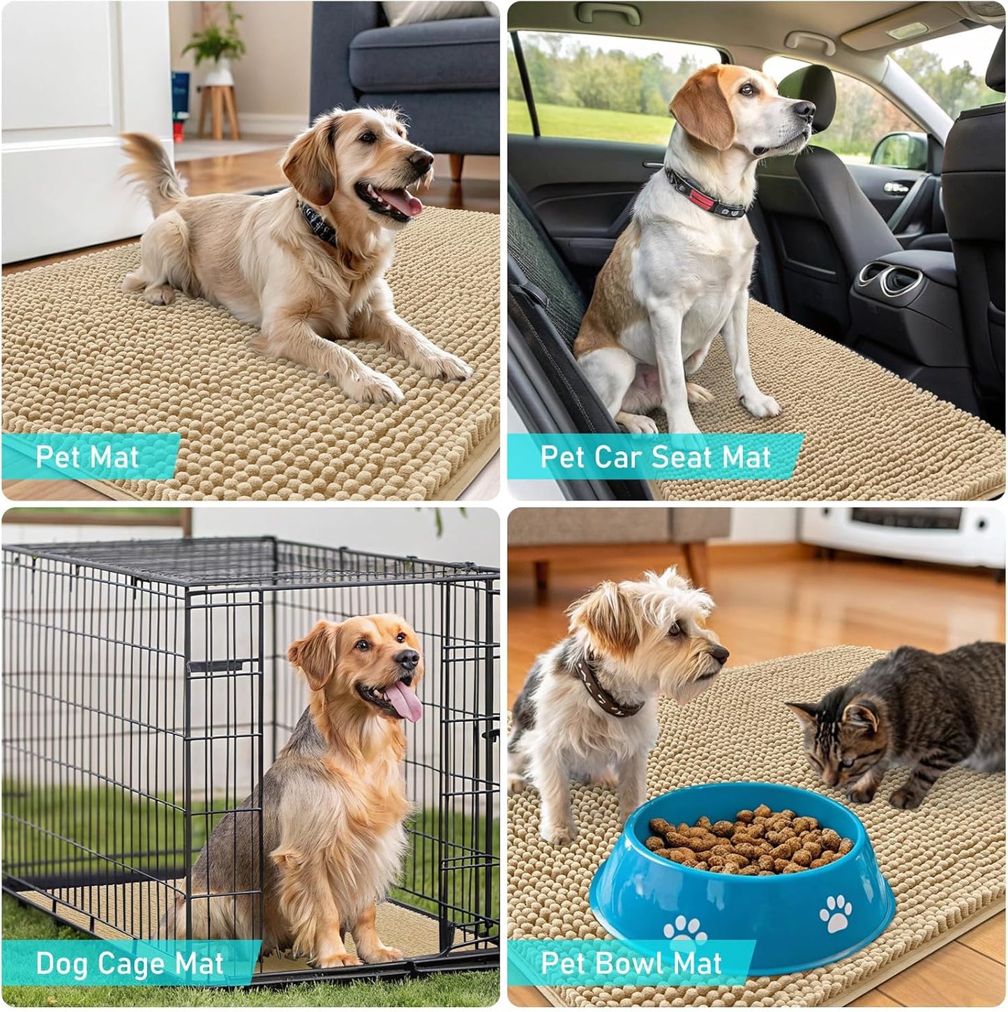 OLANLY Dog Door Mat - Absorbent Non-Slip Chenille Mat for Muddy Paws | 70x35, Quick Dry, Beige