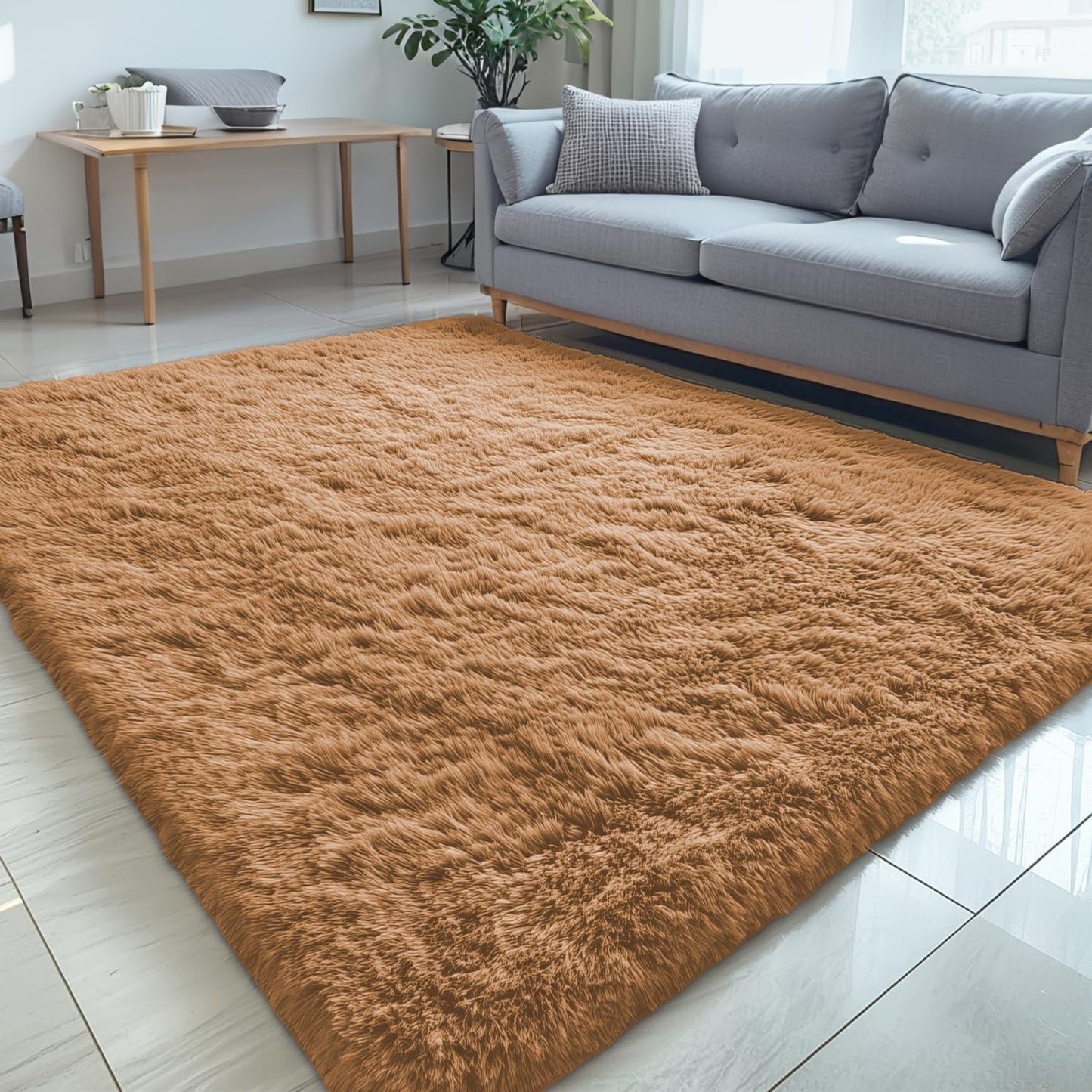 OLANLY Large 5x7 Machine Washable Area Rug - Soft Fluffy Shaggy Carpet for Living Room & Bedroom | Khaki