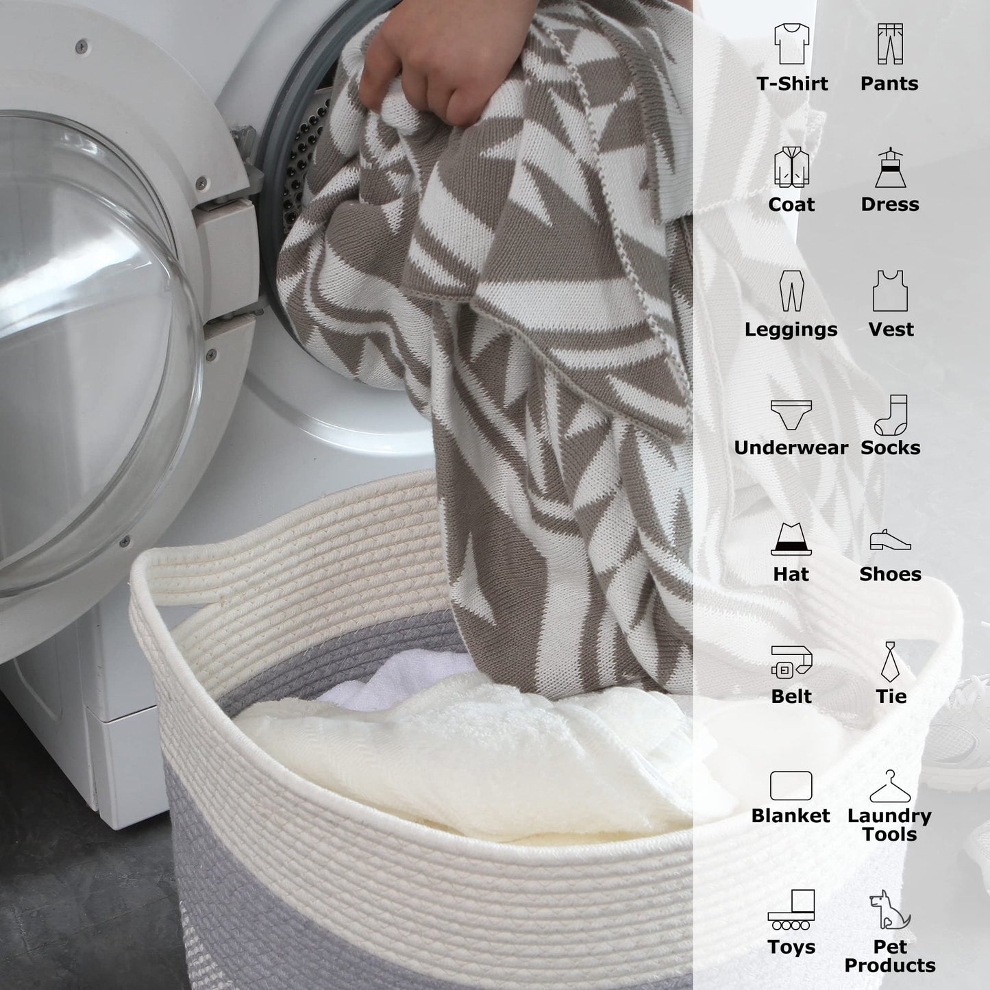 Sea Team Oval Large Cotton Rope Woven Storage Basket with Handles, Diaper Caddy, Baby Shower Basket, Nursery Nappies, Clothes Toys Organizer for Kid's Room, 16 x 13 inches, White & Lavender