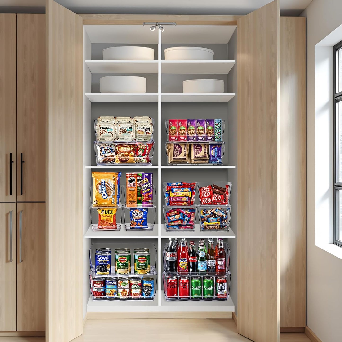 Sorbus Stackable Storage Bins - Clear Open Front Pantry Organizers for Kitchen | Medium 4 Pack