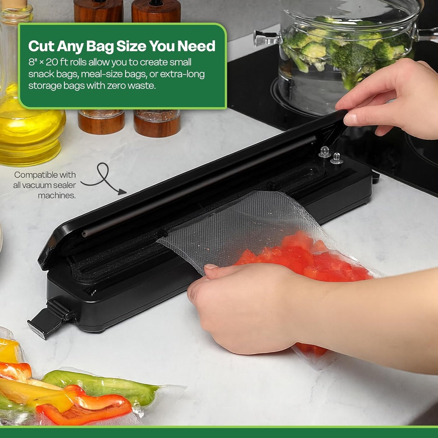 Vacuum Sealer Bag Rolls - Durable Custom Cut Seal Bags for Freezer & Sous Vide | 6 Pack (3x 8"x20" & 3x 11"x20")