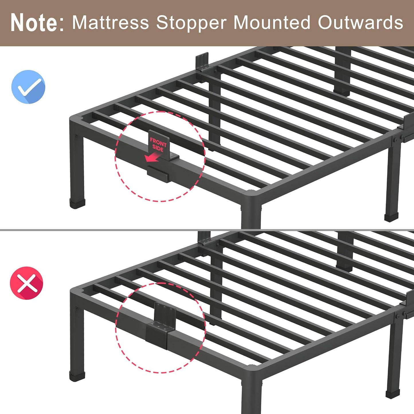 ROIL 18-Inch Queen Bed Frame - Heavy-Duty Metal with Rounded Corners & Headboard | No Box Spring Needed