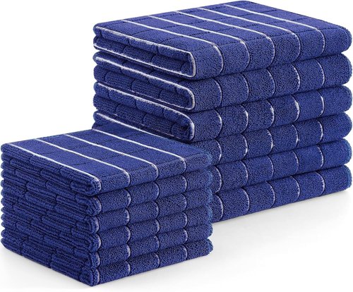 Homaxy Microfiber Kitchen Towels Set - 12 Pack Soft & Absorbent Dishcloths | Quick Drying Rags, Navy Blue 28x16 & 12x12