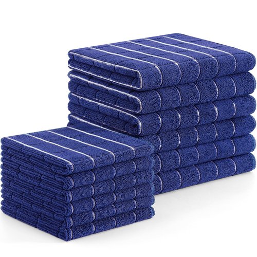 Homaxy Microfiber Kitchen Towels and Dishcloths Set, 12 Pack Soft and Absorbent Dish Hand Towels Bulk, 28 x 16 Inch & 12 x 12 Inch Quick Drying Rags for Washing Dishes, Navy Blue