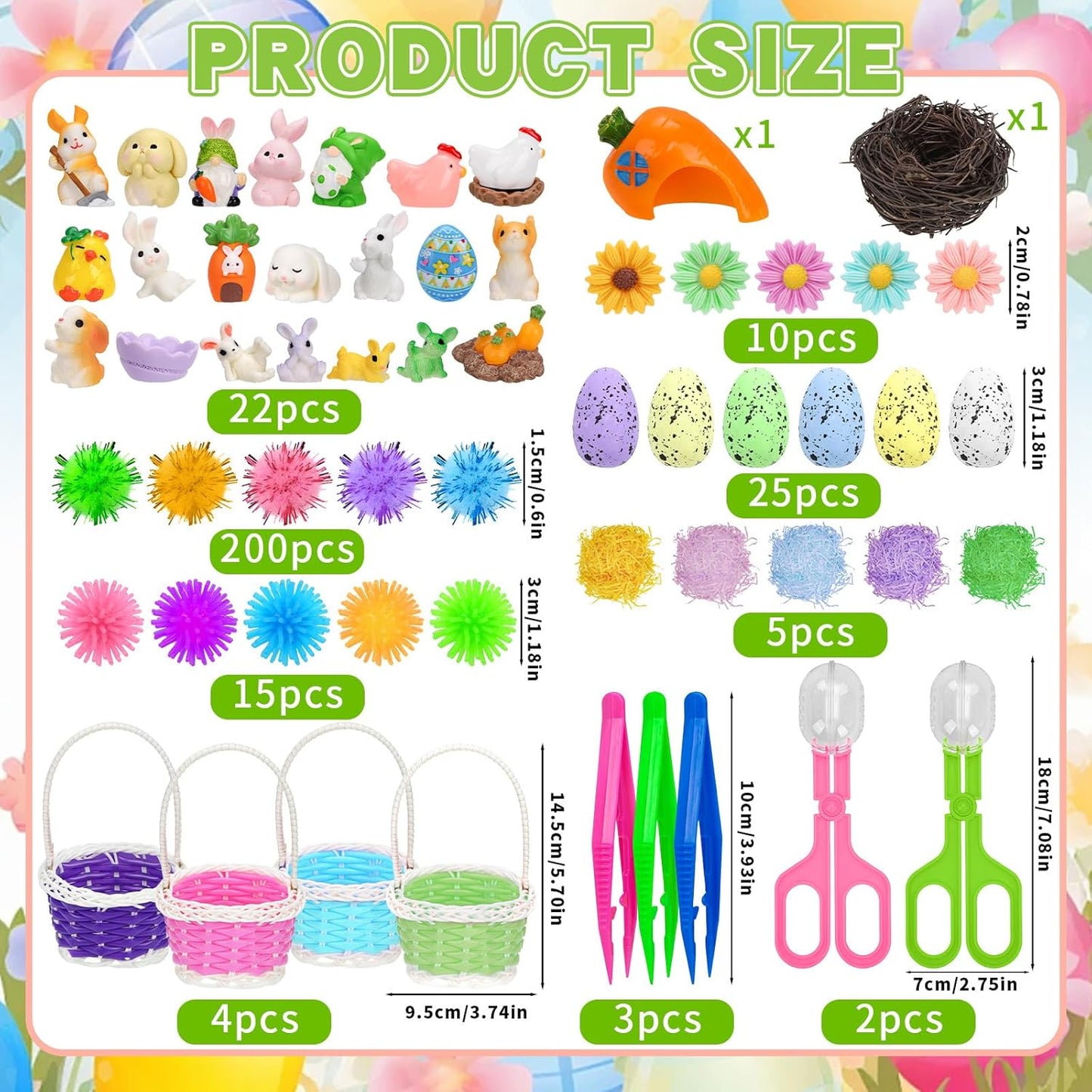 Skiennix Easter Sensory Bin Filler - 287 Pcs Colorful Eggs, Bunnies & Flowers for Counting Fun