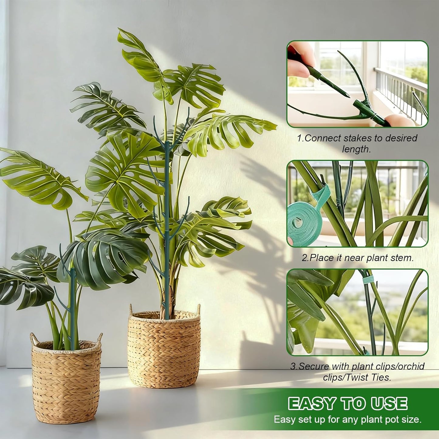 Skiennix Adjustable Plant Support Pole - Stackable Indoor/Outdoor Clamps for Monstera & Climbing Plants | 5-Pack Garden Accessories