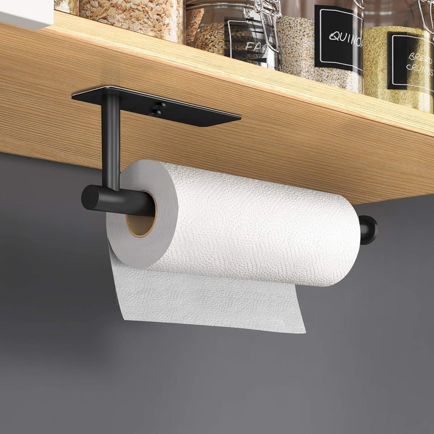 VAEHOLD Paper Towel Holder - Self-Adhesive Under Cabinet Mount | Durable SUS304 Stainless Steel - Black Finish