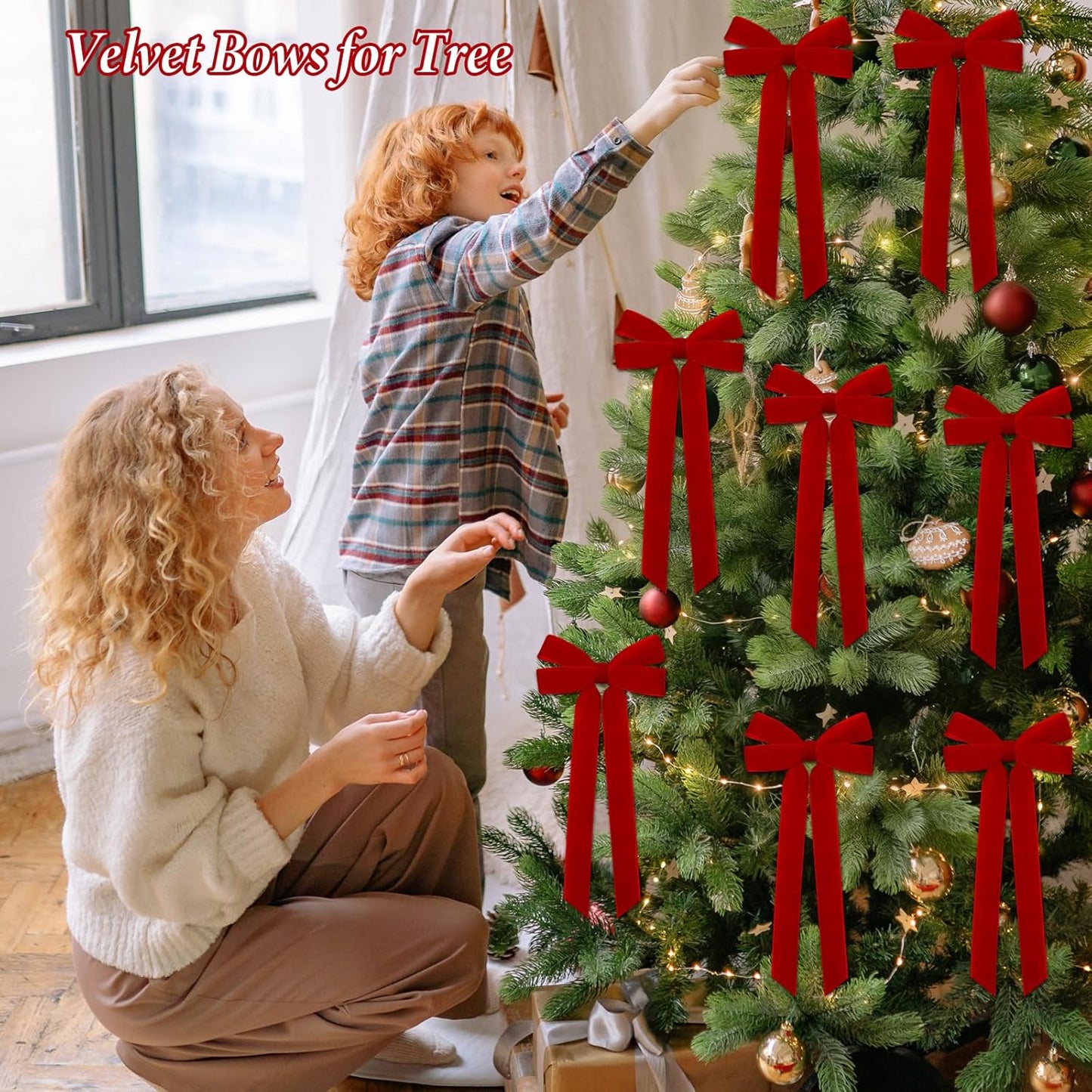 Regine Switzerland 12Pcs Red Velvet Ribbon Bows - 5in X 10in Christmas Tree Decorations & Crafts
