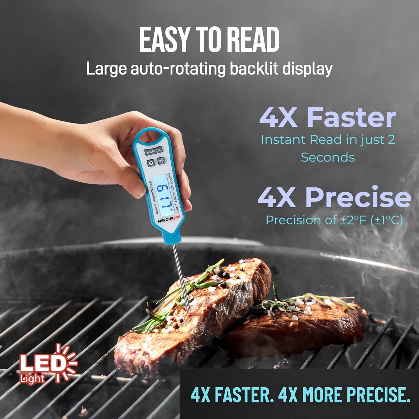 Meat Thermometer Digital - Instant Read Waterproof Kitchen Thermometer with Nonslip Grip | Perfect for Cooking, Candy, and Grilling