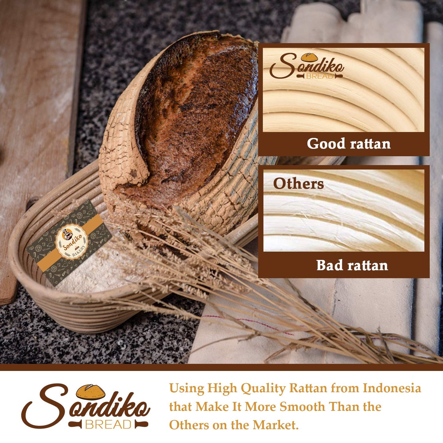 Sondiko Oval Bread Proofing Basket, Handmade Sourdough Bread Baking Supplies, Banneton Bread Proofing Basket Brotform with Proofing Cloth Liner for Sourdough Bread, Baking