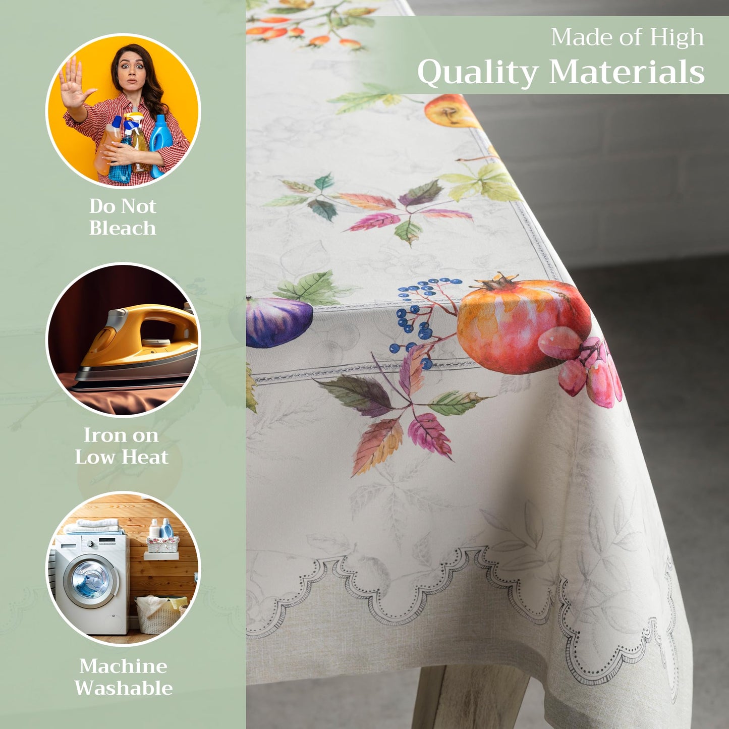 Maison d' Hermine Table Cloth Rectangle Table 100% Cotton 54 x 72 Inches Fall Tablecloth Reusable Everyday Use for Thanksgiving Christmas Decorations Dining Farmhouse Party (Fruit D'Hiver)