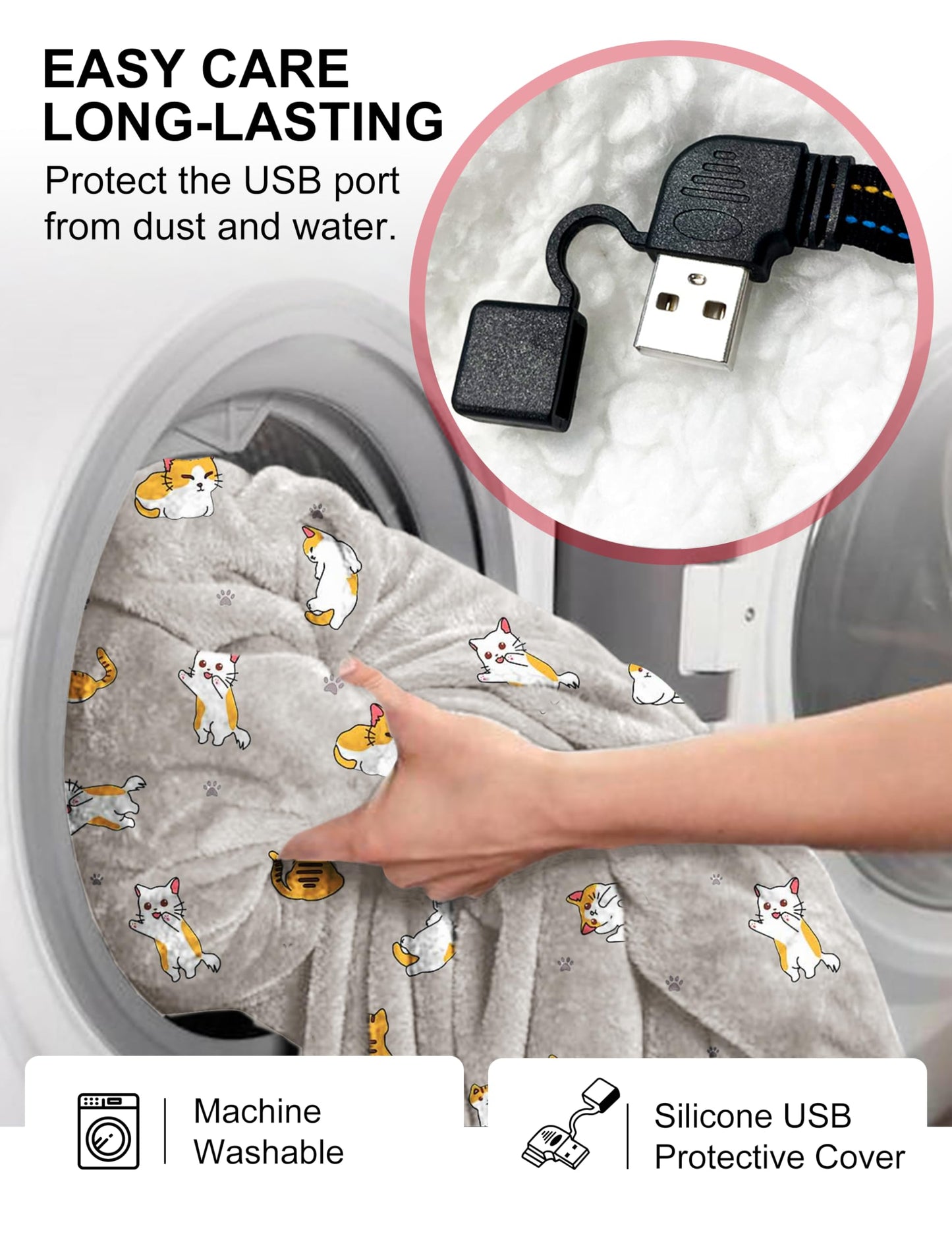 KFUBUO Heated Electric Wearable Blanket Throw Battery Operated Portable USB Cordless Outdoor Hoodie Sweatshirt (Heated Blanket Cats)