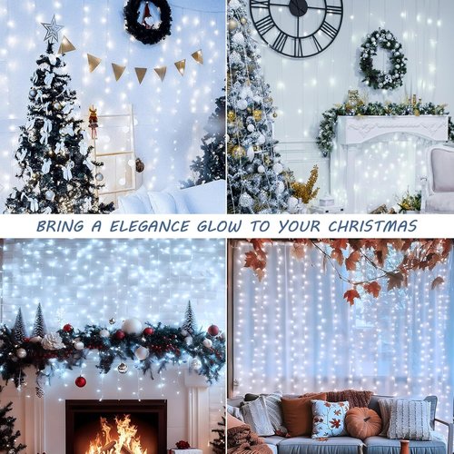 HEYFUNi LED Curtain Lights - 9.8Ft x 9.8Ft Outdoor Fairy Lights with 8 Modes - Perfect for Weddings & Decor
