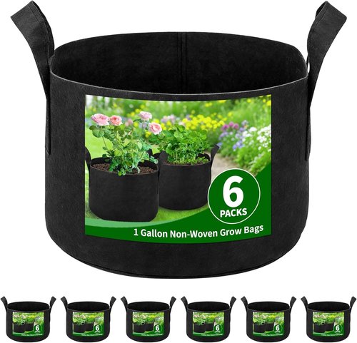 Grow Bags by [Brand Name] | 1 Gallon Heavy Duty 300g Nonwoven Fabric Pots - Breathable & Reinforced Handles - Black (6 Pack)