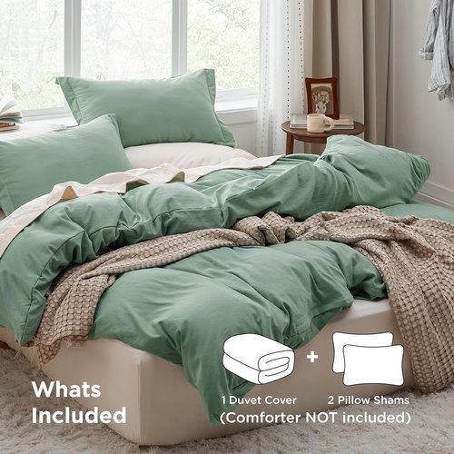 Bedsure Sage Green King Duvet Cover Set - Extra Soft Prewashed Cotton, 3 Pieces, 120x98 Inches with Zipper Closure
