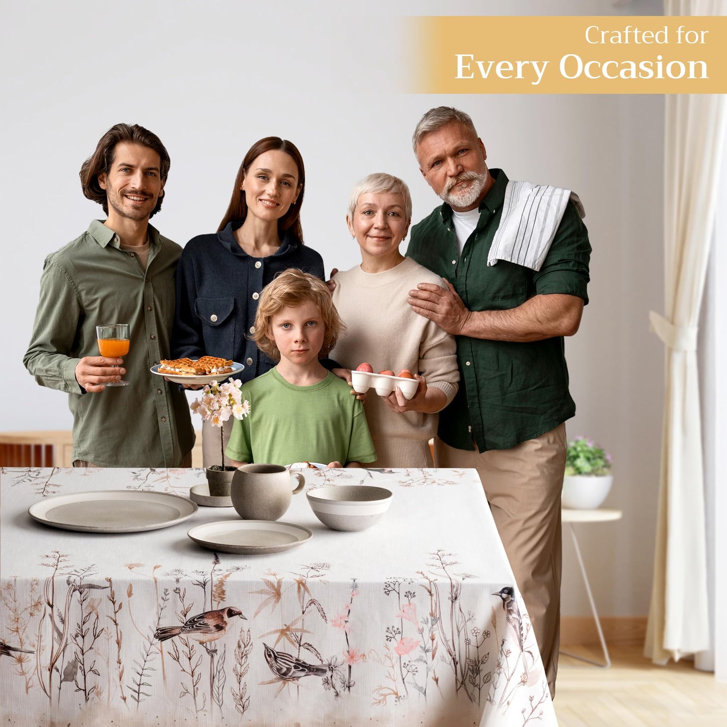 Maison d' Hermine Table Cloth Square Table 100% Cotton 54 x 54 Inches Tablecloth Reusable Decorative for Dining Kitchen Room Farmhouse Home Gifts for Mothers day Spring Summer - Meadow Florals - Brown